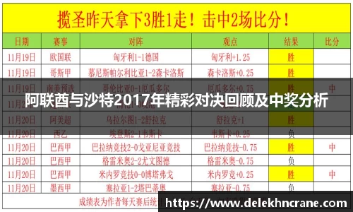 阿联酋与沙特2017年精彩对决回顾及中奖分析